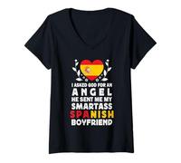 Donna Funny Smartass Spanish Boyfriend Spain Flag Maglietta con Collo a V