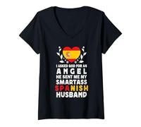 Donna Funny Smartass Spanish Husband Spain Flag Spouses Maglietta con Collo a V