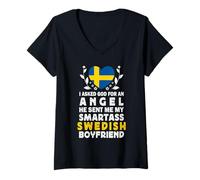 Donna Funny Smartass Swedish Boyfriend Sweden Flag Maglietta con Collo a V