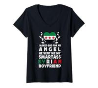 Donna Funny Smartass Syrian Boyfriend Syria Flag Maglietta con Collo a V