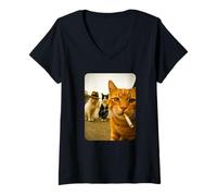 Donna Funny Smoking Cat Meme Cigarette Cat Hilarious Cats Gang Maglietta con Collo a V