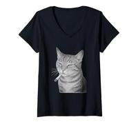 Donna Funny Smoking Cat Meme Cigarette Grunge Aesthetic Maglietta con Collo a V
