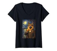 Donna Funny Smoking German Shepherd Artwork Vintage Dog in Suit Maglietta con Collo a V