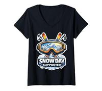 Donna Funny Snow Day Supporter Ski Lover Ski Ski Mens Sciatore Inverno Maglietta con Collo a V
