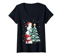 Donna Funny Snowmen Topper Stack Decorating Christmas Tree Cute Maglietta con Collo a V