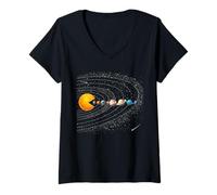 Donna Funny Solar System Planets Astronauts Space Video Games Kids Maglietta con Collo a V
