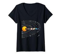Donna Funny Solar System Planets Astronauts Space Video Games Kids Maglietta con Collo a V