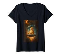 Donna Funny Space, Cat UFO Alien, Abduction Astronaut Design Maglietta con Collo a V