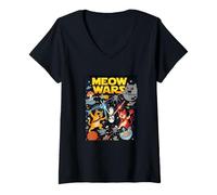 Donna Funny Space Cats, Space Cats Illustration Graphic Cartoon Maglietta con Collo a V