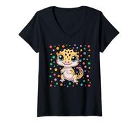 Donna Funny Spotty 2026 Happy Spotted Children Leopard Gecko DOT Maglietta con Collo a V