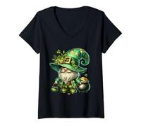 Donna Funny St Patricks Day GNOME for Women Men Kids Leprechaun Maglietta con Collo a V