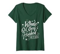 Donna Funny St Patricks Day Top for Women Whale Oil Beef Hooked Maglietta con Collo a V