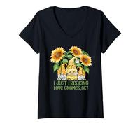Donna Funny Sunflower GNOME Summer - I Just Freaking Love Gnomes Maglietta con Collo a V