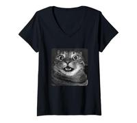 Donna Funny Surprised Cat Meme Hilarious Shocked Tabby Kitty Maglietta con Collo a V