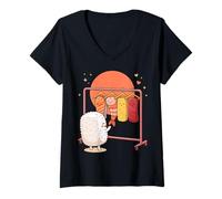 Donna Funny Sushi Rice Character Shopping for Neta Outfits Cute Maglietta con Collo a V