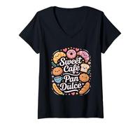 Donna Funny Sweet Cafe Pan Dulce Bakery Personaggi Maglietta con Collo a V