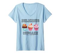 Donna Funny Sweet Cupcakes, Birthday Cakes, Delicious Cupcakes Maglietta con Collo a V