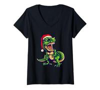 Donna Funny T-Rex Dinosaur, Christmas New Year Cartoon Graphic Maglietta con Collo a V