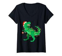 Donna Funny T-Rex Dinosaur, Christmas New Year Holiday Present Fun Maglietta con Collo a V