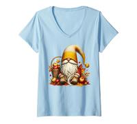 Donna Funny Teacher Fall GNOME for Autumn Lover with Fall Vibes Maglietta con Collo a V