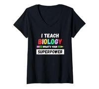 Donna Funny Teacher - I Teach Biology What Your Superpower Maglietta con Collo a V