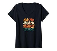 Donna Funny Teacher Student Excuses Retro School Design Maglietta con Collo a V