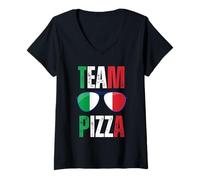 Donna Funny Team Pizza - Occhiali da Sole con Bandiera Italiana Maglietta con Collo a V