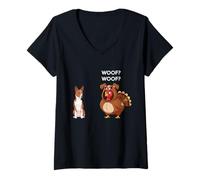Donna Funny Thanksgiving Basenji And Turkey Maglietta con Collo a V