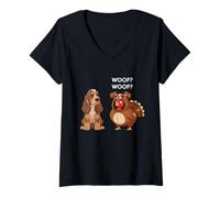 Donna Funny Thanksgiving English Cocker Spaniel And Turkey Maglietta con Collo a V