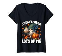 Donna Funny Thanksgiving GNOME for Women Men Kids Cute Pumpkin Pie Maglietta con Collo a V