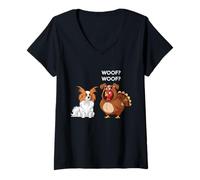 Donna Funny Thanksgiving Papillon And Turkey Maglietta con Collo a V