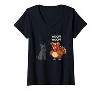 Donna Funny Thanksgiving Scottish Terrier And Turkey Maglietta con Collo a V