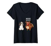 Donna Funny Thanksgiving Springer Spaniel And Turkey Maglietta con Collo a V