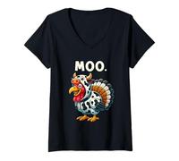 Donna Funny Thanksgiving Turkey Moo Maglietta con Collo a V