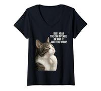 Donna Funny Thinking Cat - Can Opener Or Just The Wind Maglietta con Collo a V