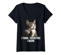 Donna Funny Thinking Cat - I Think, Therefore I Meow Maglietta con Collo a V