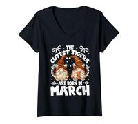 Donna Funny Tiger Gnomes for Women Who Born in March Birthday Maglietta con Collo a V