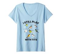 Donna Funny Tit Bird Watcher Funny Bird Watching Funny Birding Maglietta con Collo a V