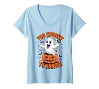 Donna Funny To Spooky To Handle Cute Ghost Halloween Maglietta con Collo a V