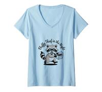 Donna Funny Trash Panda Raccoon Meme Fluffy Thief in The Night Maglietta con Collo a V