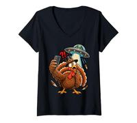 Donna Funny Turkey Selfie UFO Thanksgiving Turkey Lover Maglietta con Collo a V