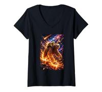 Donna Funny Turtle Riding Sloth in Cosmic Galaxy Space UFO Maglietta con Collo a V