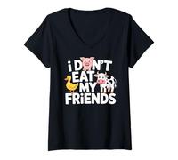 Donna Funny Vegan I Don't Eat My Friends Vegetarian Maglietta con Collo a V