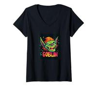 Donna Funny Vibe Goblin con Costume di Capelli Freddi Maglietta con Collo a V