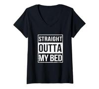 Donna Funny Vintage Straight Outta My Bed Tired Sleep Sleeping Maglietta con Collo a V
