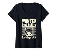 Donna Funny Wanted Dead And Alive Gatto di Schrödinger Maglietta con Collo a V