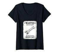 Donna Funny Wanted Poster con Scritta Dead Alive da 10 mm Maglietta con Collo a V