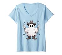 Donna Funny Western Country Halloween Cowboy Fantasma Uomini Donne Bambini Maglietta con Collo a V