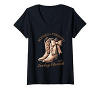 Donna Funny Western Cowboy Obsessed Country Mama. Blessed Stressed Maglietta con Collo a V