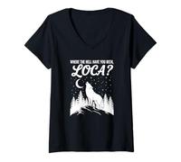 Donna Funny Wolf Where Hell Have You Been Loca Retro Maglietta con Collo a V